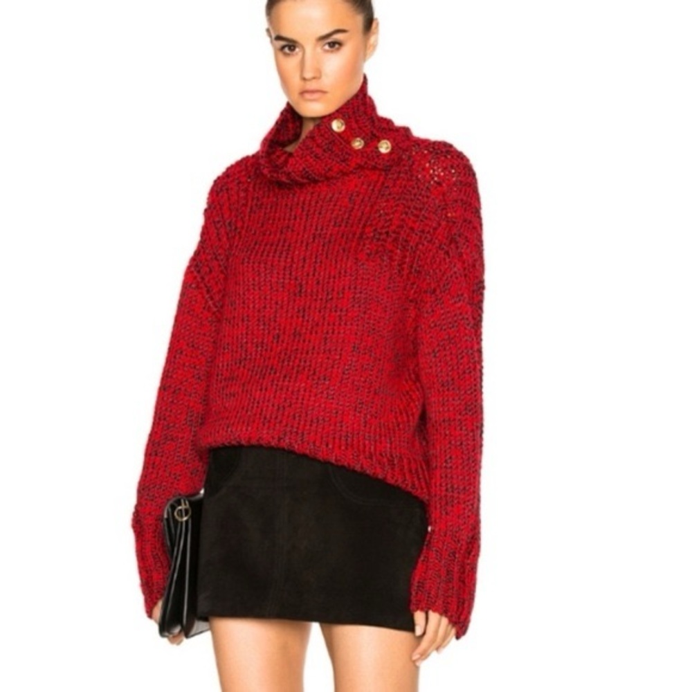 rag & bone Women’s Sandra Turtleneck TNeck Red Cowl Neck Sweater Chunky Knit XS